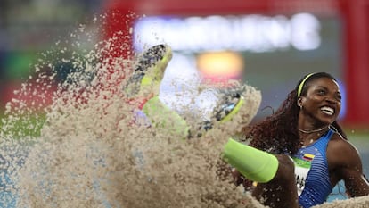 La colombiana Caterine Ibargüen, campeona en salto triple en los olímpicos de Río de Janeiro.
