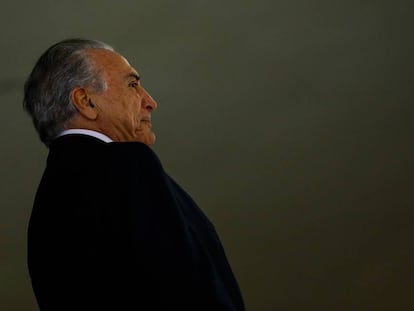 El presidente interino de Brasil, Michel Temer, en la recepeci&oacute;n a los atletas ol&iacute;mpicos.