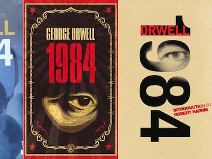 Capas de várias edições do romance '1984', de George Orwell.