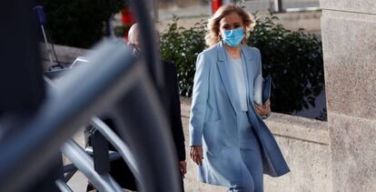Cristina Cifuentes a su llegada a la Audiencia Provincial de Madrid este viernes para asistir a una última sesión del juicio por el 'caso máster'.