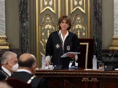 La fiscal general del Estado, Dolores Delgado, durante la apertura del Año Judicial en el Tribunal Supremo en Madrid, en septiembre de 2021.