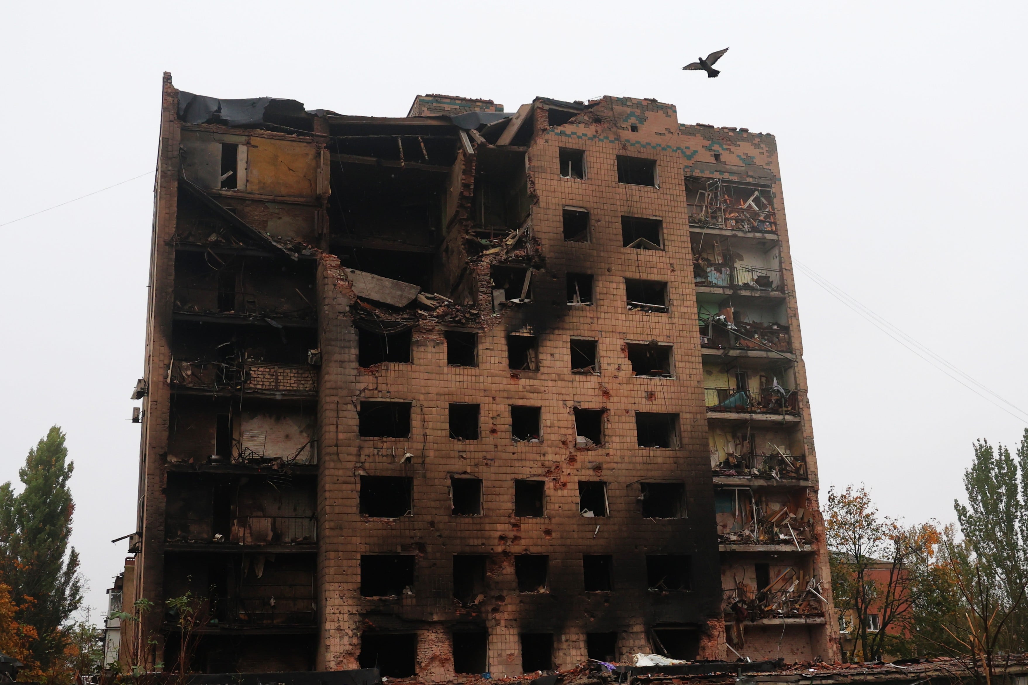 Un edificio de Kramatorsk atacado por tropas rusas la semana pasada.
