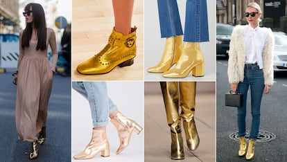 Oro en los zapatos

Las botas y botines metalizados (mejor si el acabado es dorado) llevan meses protagonizando looks de street style. Ahora, acompañados por la fiebre de los pantalones 'pesqueros', encuentran el momento perfecto para dejarse ver en todo su esplendor. En el centro de la imagen, las propuestas de Coach, Mango, Topshop y Laura Biagiotti.