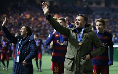 Luis Enrique celebra su quinto t&iacute;tulo como entrenador del Bar&ccedil;a. 