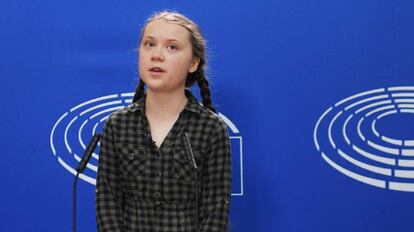 Greta Thunberg en el Parlamento Europeo, el pasado 14 de abril.