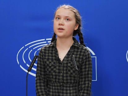 Greta Thunberg en el Parlamento Europeo, el pasado 14 de abril.