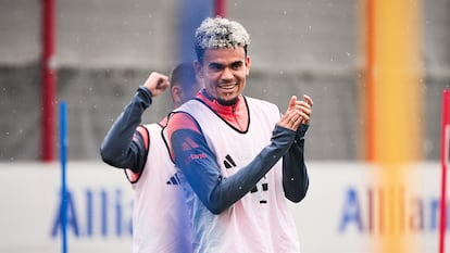 Luis Díaz durante un entrenamiento con el FC Bayern München, este miércoles