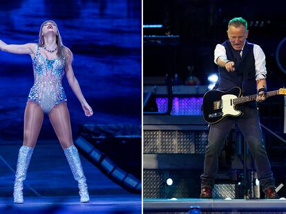 A la izquierda, Taylor Swift en el Bernabéu, el 29 de mayo. A la derecha, Bruce Springsteen en el Metropolitano, el 12 de junio.