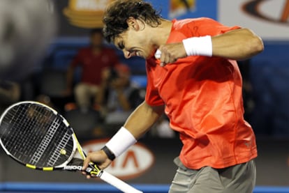 Rafa Nadal celebrates a point won against Marin Cilic.