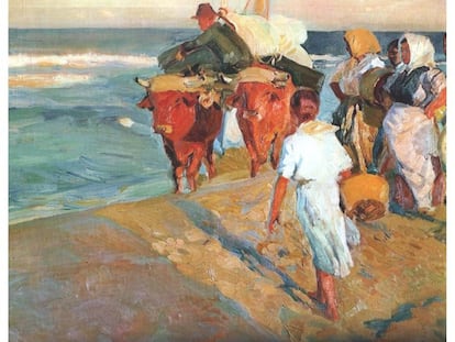 “Sacando la barca, Playa de Valencia”, de Joaquín Sorolla, uno de los cuadros con permiso temporal para su exhibición en el extranjero.