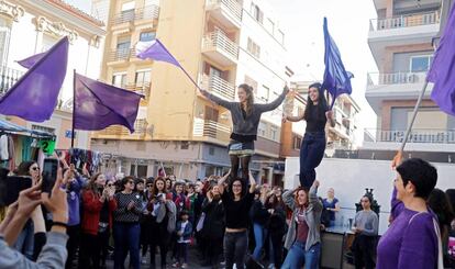 A group of protestors in Spain on Friday.