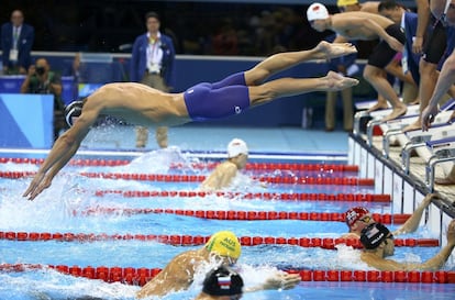 Michael Phelps durante la final de relevos en el Estadio Olímpico Acuático de Río de Janeiro.