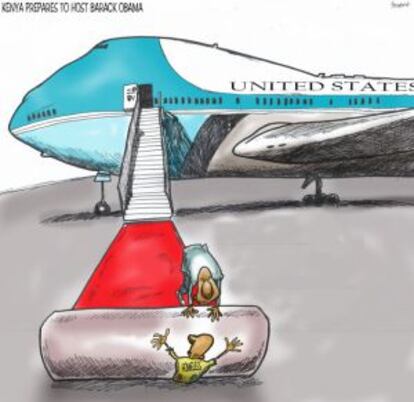 Caricatura relacionada con el viaje de Barack Obama a Kenia.