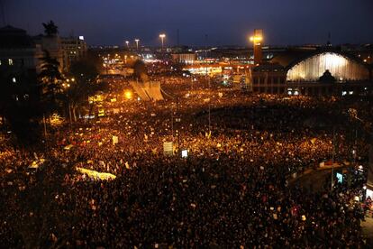 La Glorieta de Atocha, en Madrid, durante la manifestación feminista del 8 de marzo de 2018.