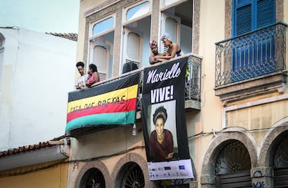 Homenaje a Marielle Franco en la sede de la asociación Casa das Pretas, en Río de Janeiro.