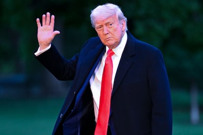 President Donald Trump arrives on the South Lawn of the White House, Thursday, May 22, 2025, in Washington.