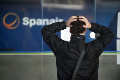 A passenger affected by the closure of airline Spanair at Bilbao airport last week.