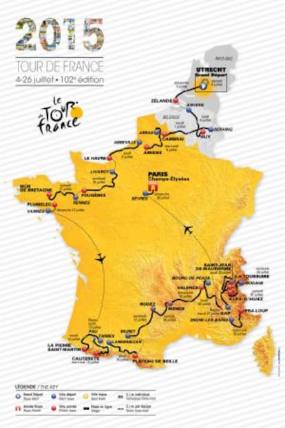 Mapa del recorrido del Tour 2015.