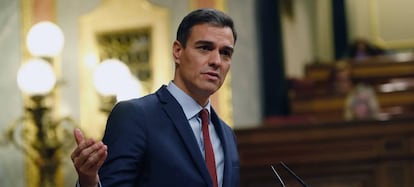  El presidente del Gobierno, Pedro S&aacute;nchez , durante su comparecencia este mi&eacute;rcoles en el &uacute;ltimo pleno del Congreso