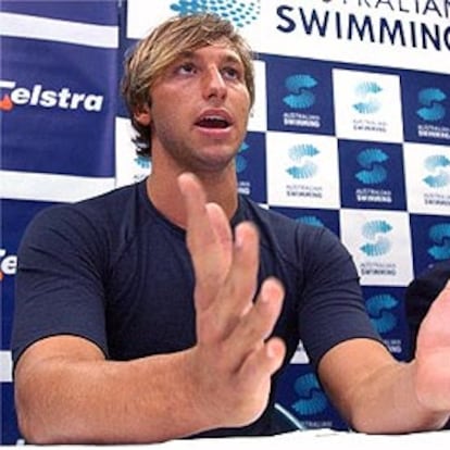 El nadador australiano Ian Thorpe, en rueda de prensa.