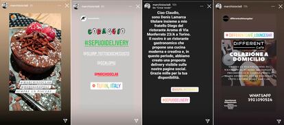 El Instagram de Claudio Marchisio promocionando a los restaurantes que hacen entregas. 