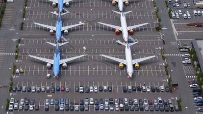 Unidades del B737 MAX en un aparcamiento de coches en Seattle