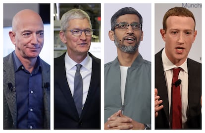 Amazon CEO Jeff Bezos, Apple CEO Tim Cook, Google CEO Sundar Pichai and Facebook CEO Mark Zuckerberg