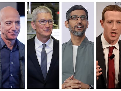 Amazon CEO Jeff Bezos, Apple CEO Tim Cook, Google CEO Sundar Pichai and Facebook CEO Mark Zuckerberg.