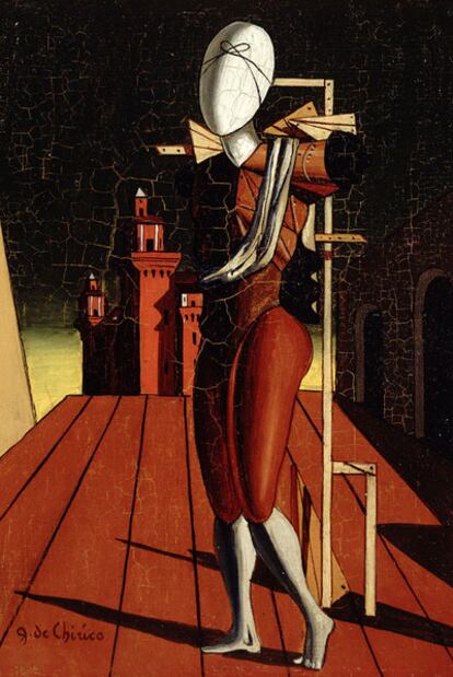 Todo el inquietante mundo de Giorgio de Chirico, resumido en <i>Andrómaca</i> (1916), otra pintura de la muestra.
