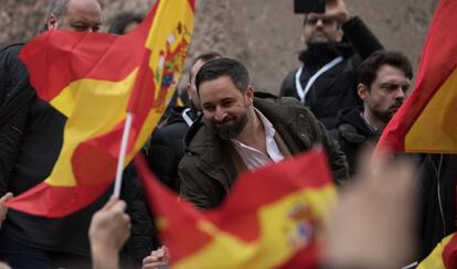 Santiago Abascal durante la concentración de Colón.