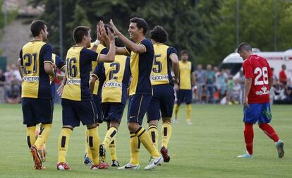 Los jugadores del Atl&eacute;tico de Madrid celebran un gol. 