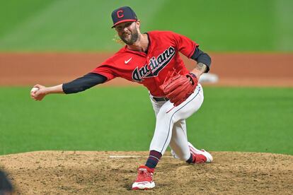 El lanzador Adam Cimber, en un partido con los Cleveland Indians en septiembre de 2019 contra los New York Yankees.