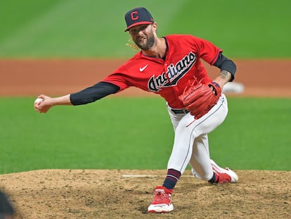 El lanzador Adam Cimber, en un partido con los Cleveland Indians en septiembre de 2019 contra los New York Yankees.