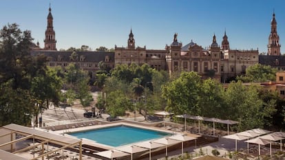 Vista de la plaza de España de Sevilla desde el hotel Meliá Sevilla.