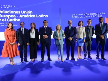 Algunos de los participantes en el acto organizado por la CAF en la Casa de América este miércoles.