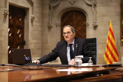 El presidente de la Generalitat, Quim Torra, durante la novena reunión de presidentes autonómicos de este domingo.