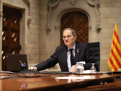 El presidente de la Generalitat, Quim Torra, durante la novena reunión de presidentes autonómicos de este domingo.