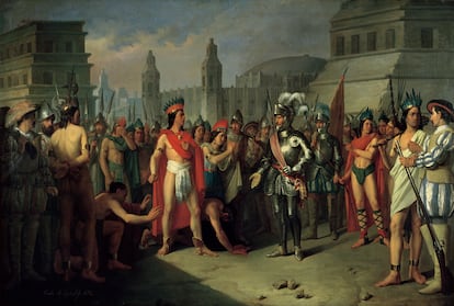 Cuadro del Museo del Prado donde se reproduce la captura de Cuauhtémoc por Hernán Cortés (1856).