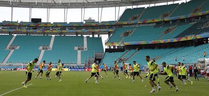 Los jugadores de la selección ejercitándose.