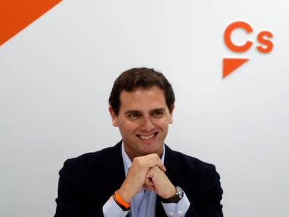 Albert Rivera, el pasado 29 de abril, en la sede de Ciudadanos.