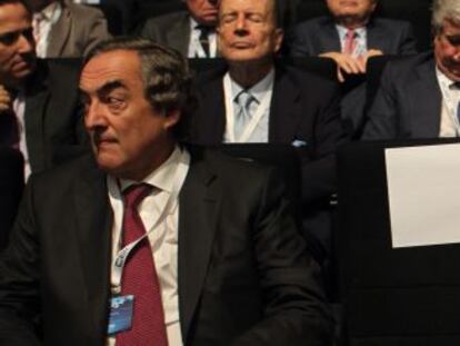 Joan Rosell y Antonio Garamendi, hoy en el Palacio de Congresos de Madrid.