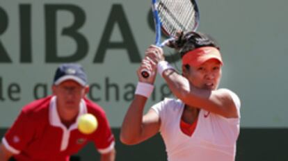 Li, durante su partido de cuartos de Roland Garros contra Azarenka.