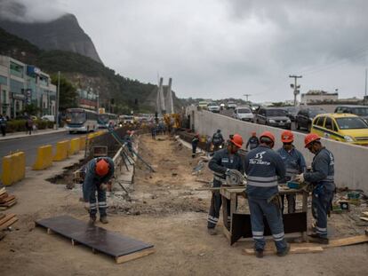 Work underway in Barra de Tijuca, the district where many of the events will be held this summer.