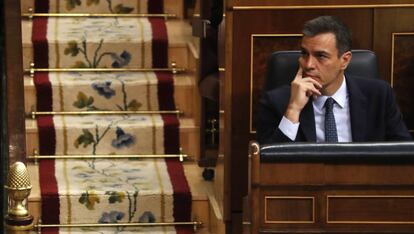 Pedro Sánchez, este martes, en el Congreso de los Diputados.