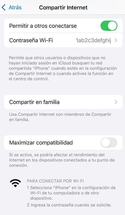 Crear un punto acceso en un iPhone