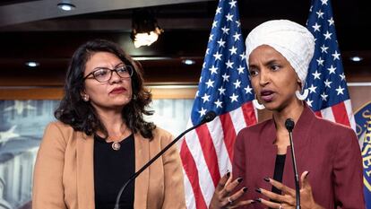 As congressistas Rashida Tlaib e Ilhan Omar, em julho.