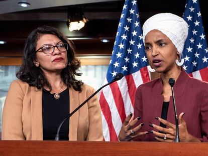 As congressistas Rashida Tlaib e Ilhan Omar, em julho.