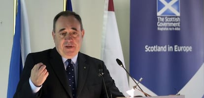 El ministro principal escoc&eacute;s, Alex Salmond, durante su conferencia en Brujas.