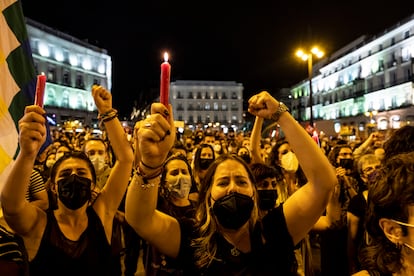 Manifestación en contra de la violencia machista en la Puerta del Sol, el pasado viernes.
