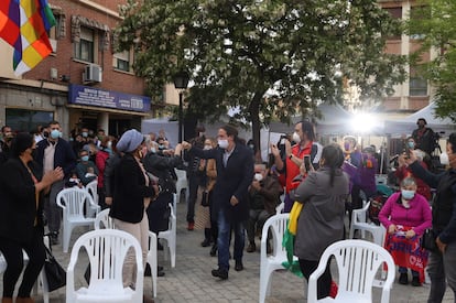 Pablo Iglesias, a su llega al acto de este viernes en Villaverde (Madrid).